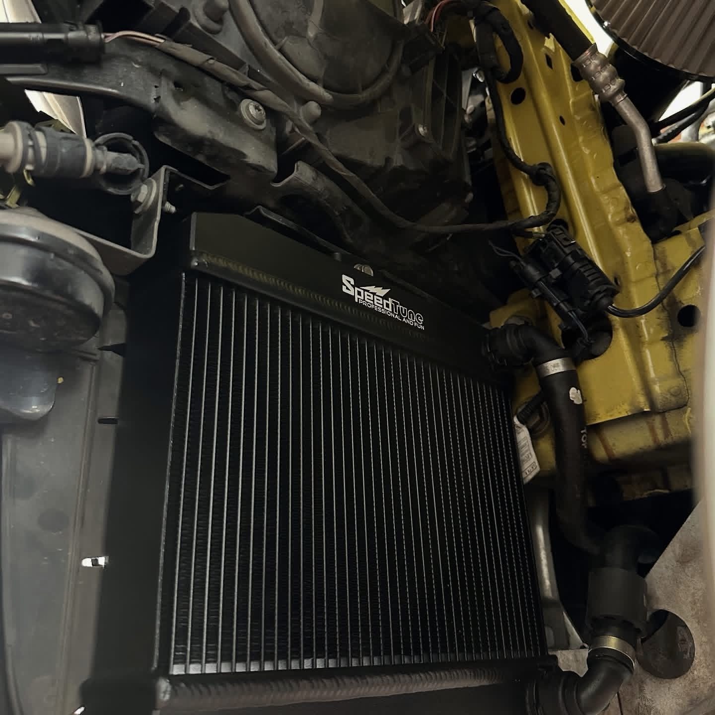 S55 auxiliary radiator installed in the front bumper