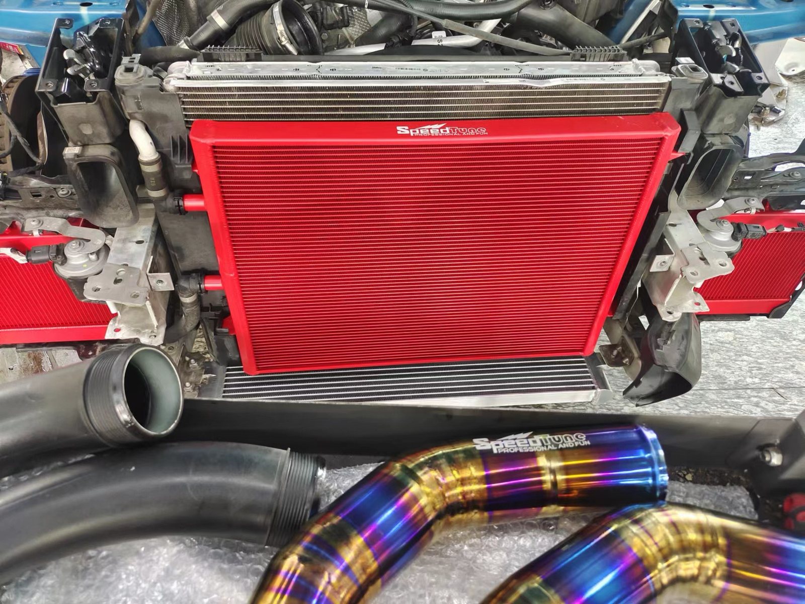 S55 charge cooler radiator installed