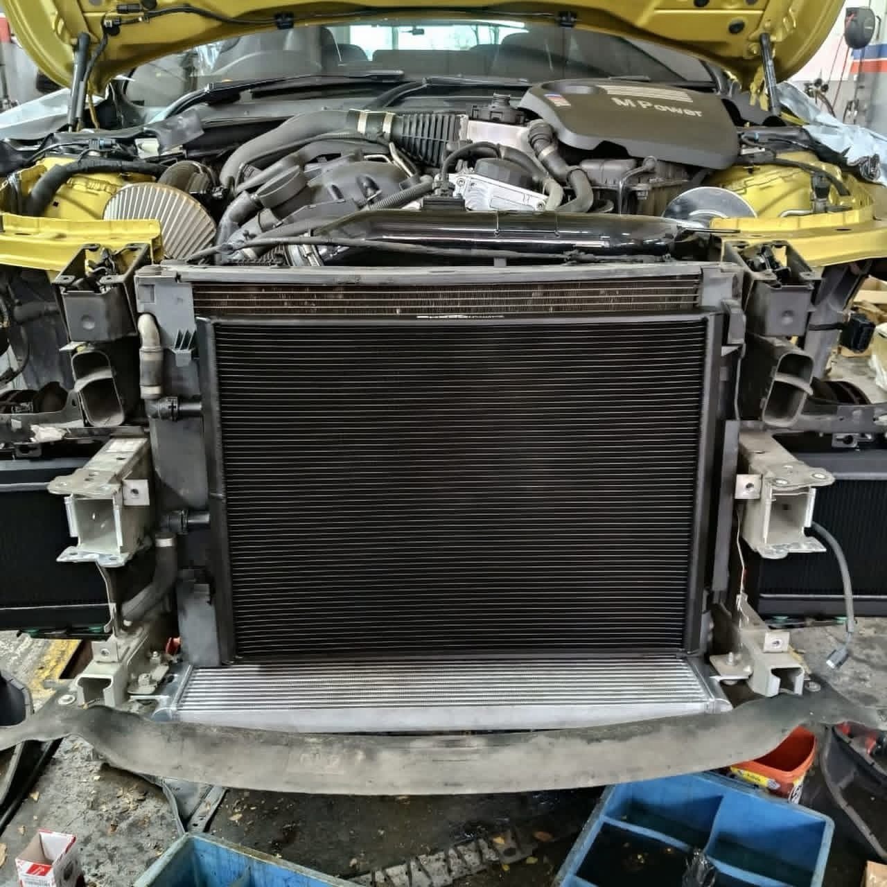 S55 charge cooler radiator installed